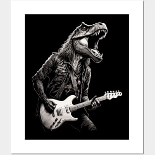 Rock & Roll Music Concert Festival Dinosaur T-rex Guitar Posters and Art